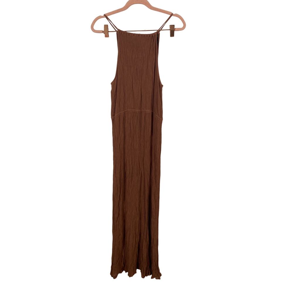 Forever 21 Women Crinkle Halter Maxi Dress Elastic Waist Tie Back Rust Size S